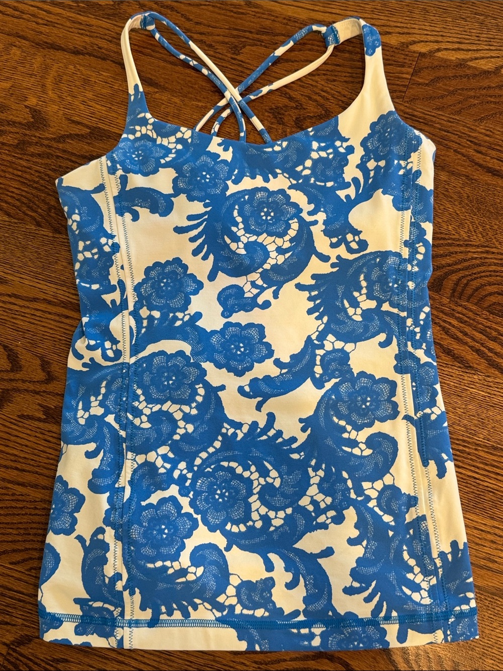 lululemon athletica Blue and White Lace-Print Strappy Tank size 6